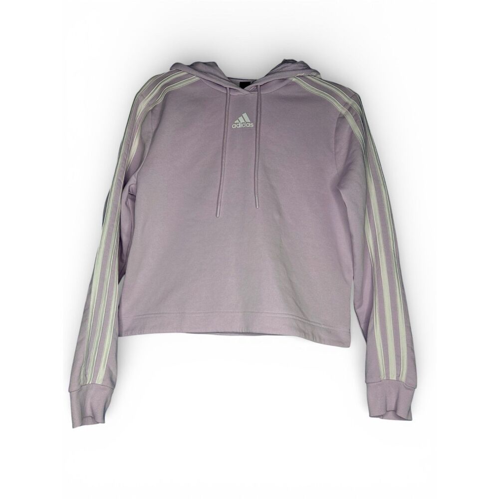 Adidas Women's Essentials 3-Stripes Cropped Sweatshirt Hoodie Lilac Sporty - S